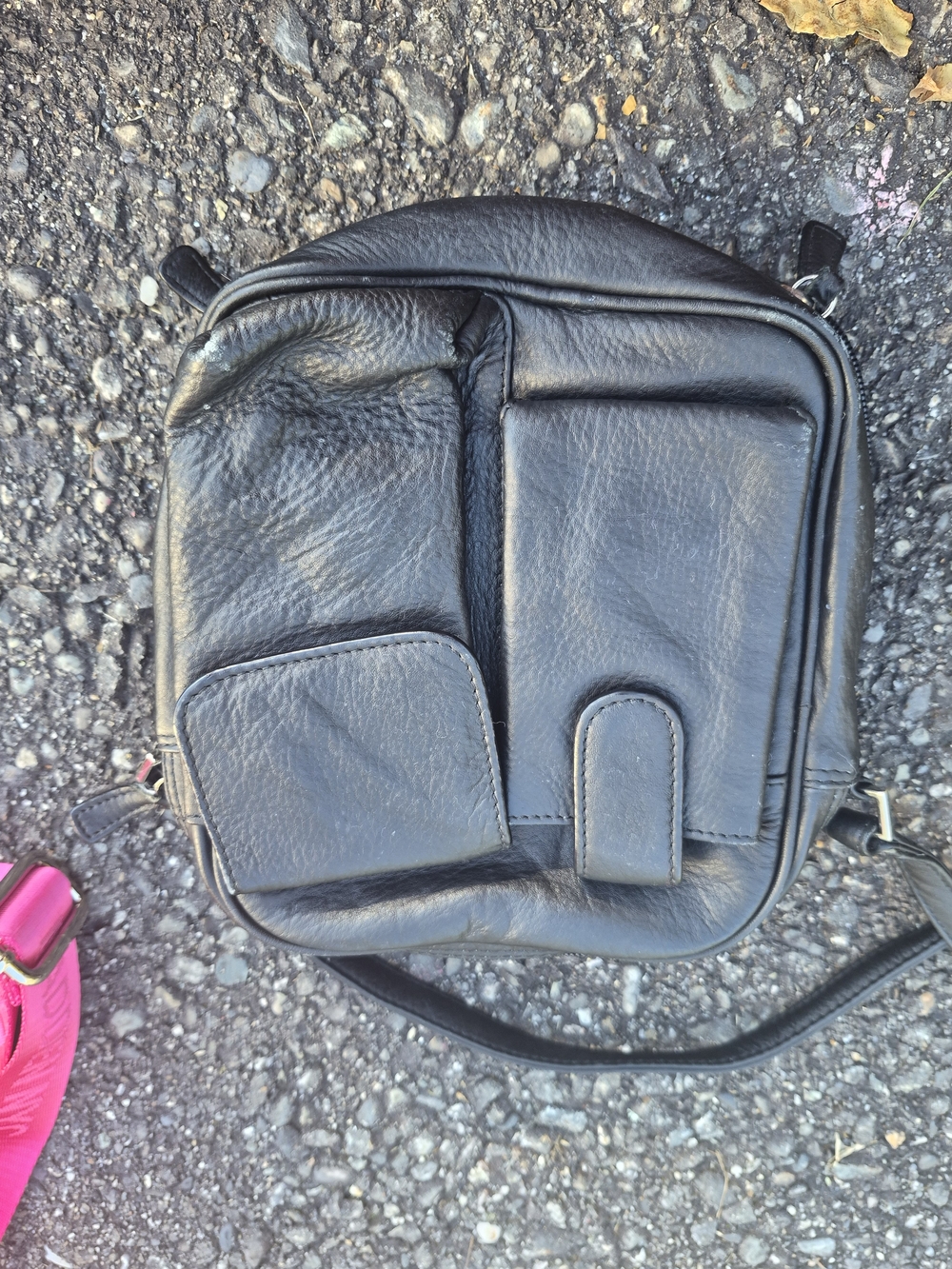 Compact Black Leather Shoulder Bag with Front Pockets
